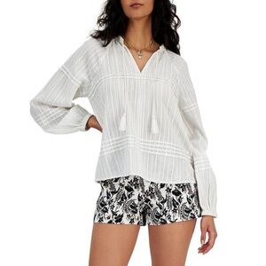 INC International Concepts White Cotton Boho Peasant Top. Balloon Sleeves. NWOT.